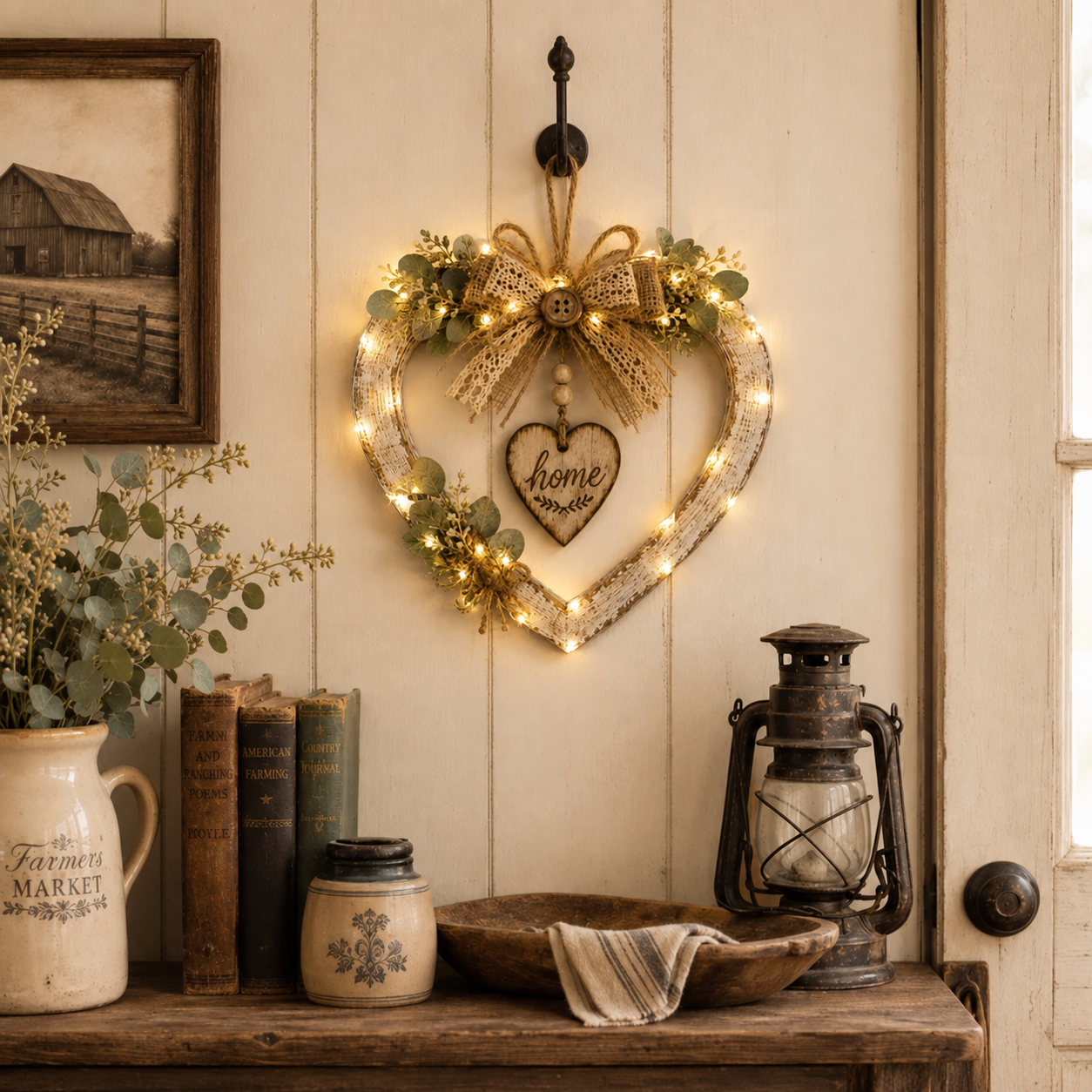 Rustic Farmhouse “Home” Heart Wreath – Ready-to-Hang Country Wall Decor