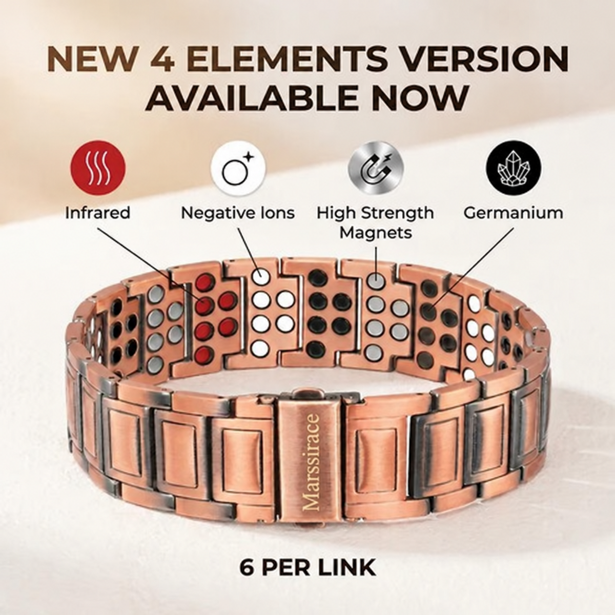 UPGRADED Mens Copper Magnetic Bracelet 6 Magnets Per Link