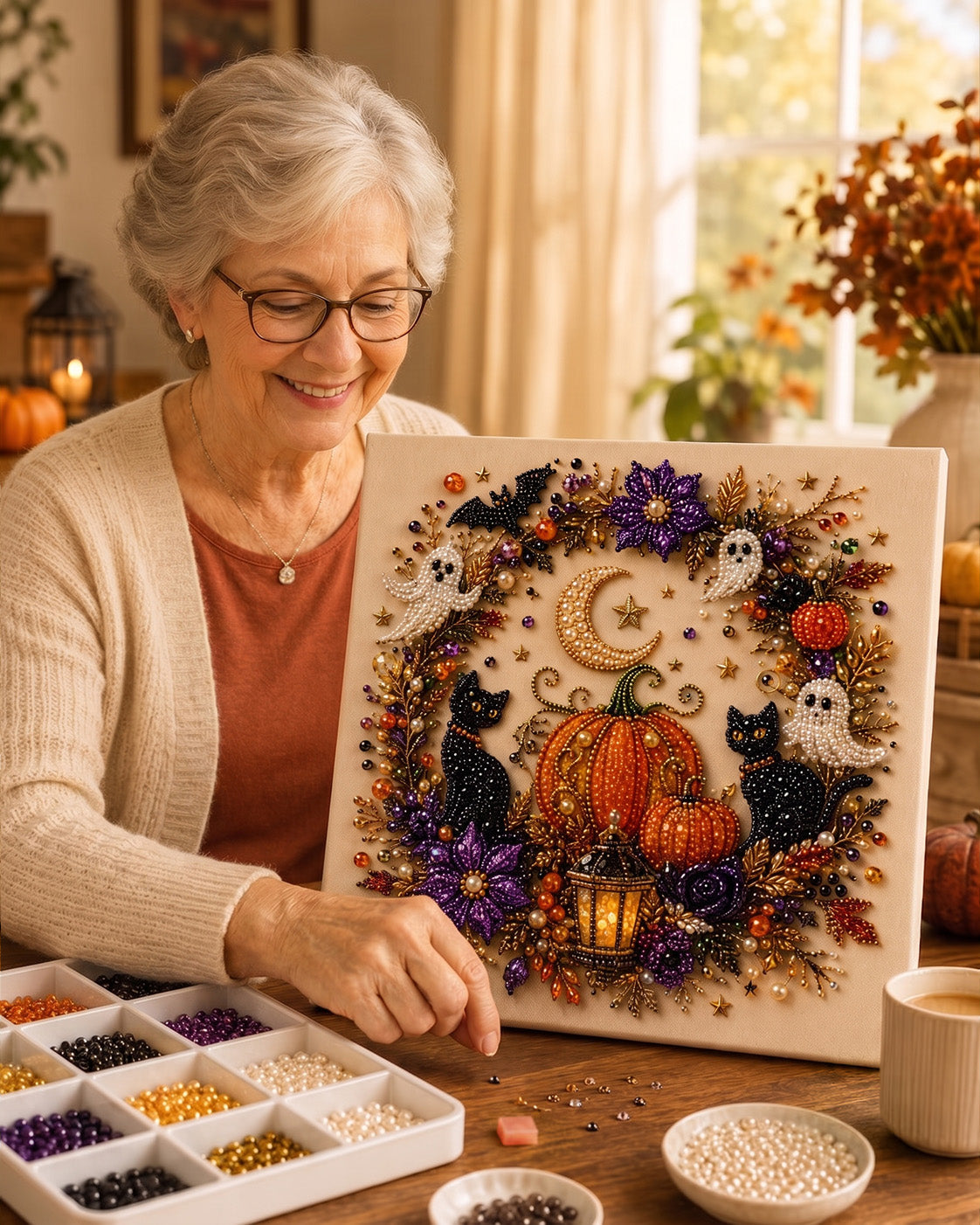 🔥 Last Day 49% OFF – 👻✨ Halloween Pearl Art DIY Kit – Turn Tiny Pearls into Spooky-Cute Magic