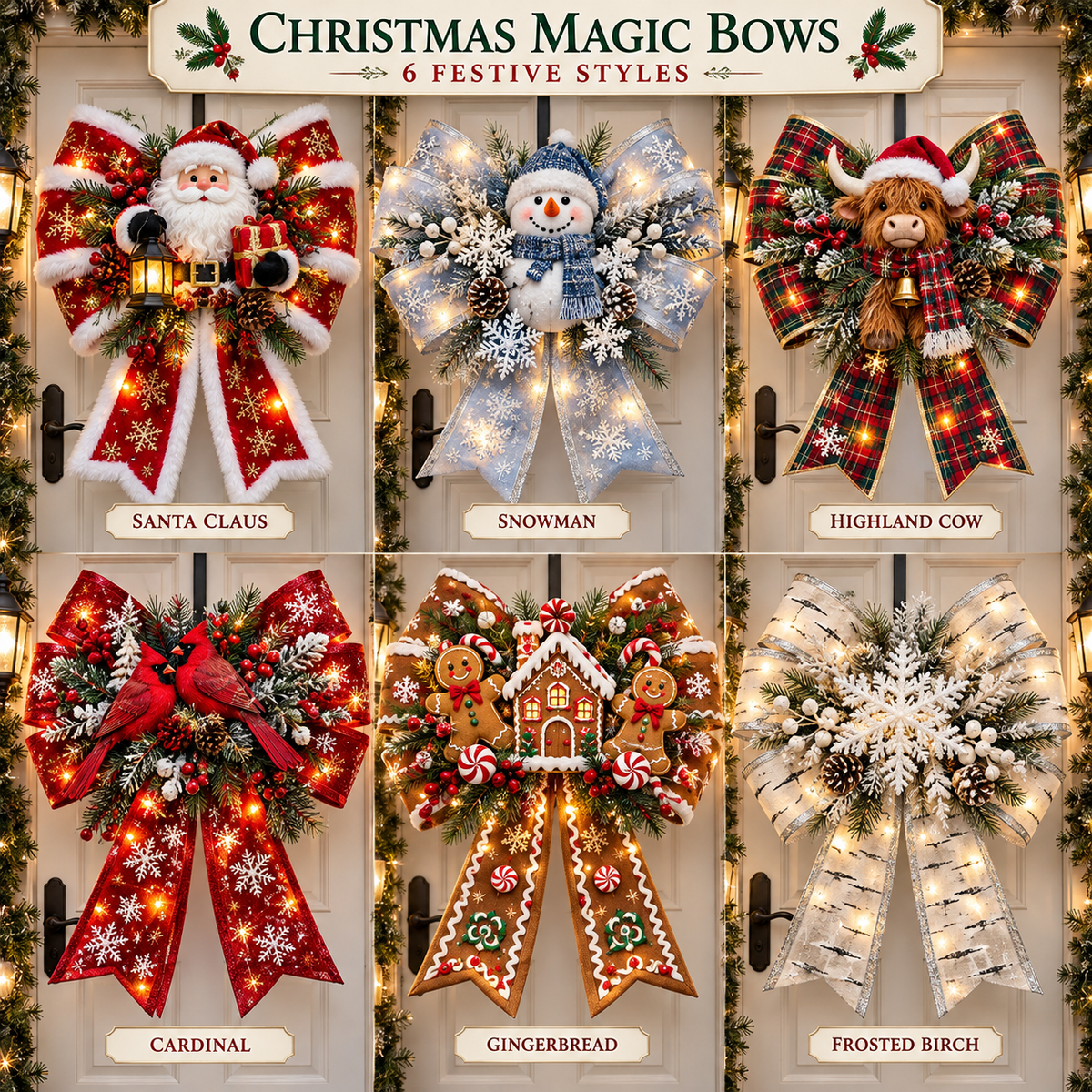 ๐๐ Christmas Magic Bow Door Hangers โ Oversized Light-Up Holiday Bows in 6 Festive Styles๐
