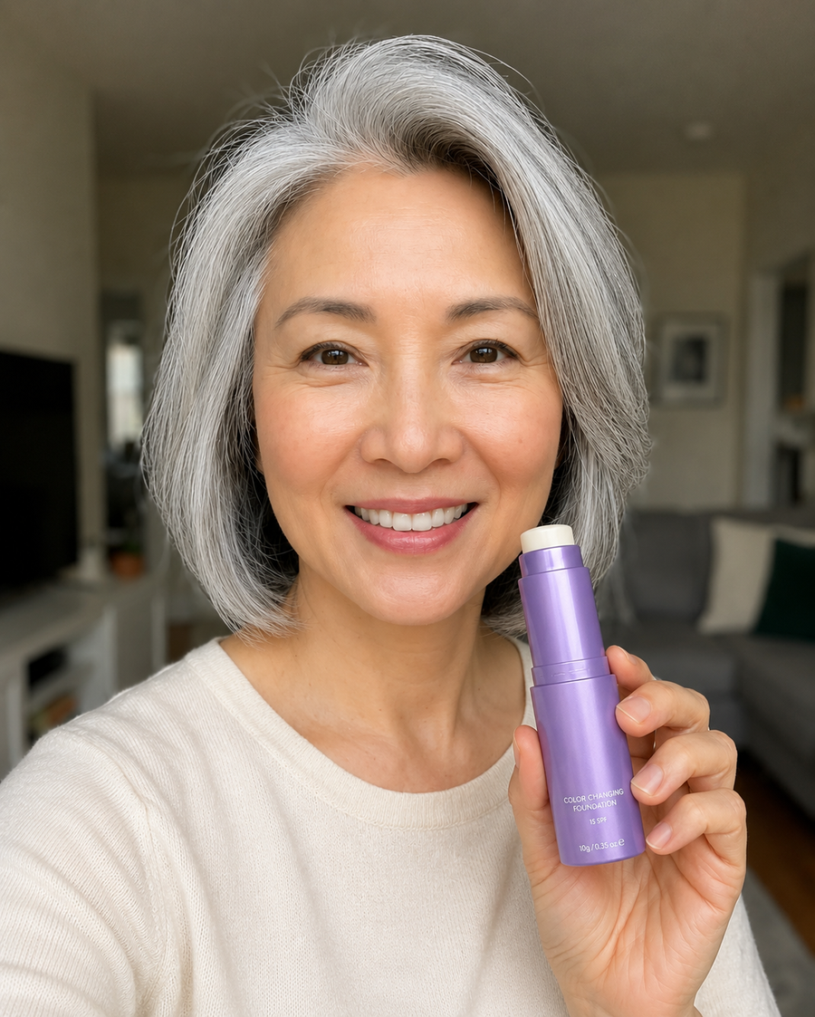Customer holding Marssirace color changing foundation stick