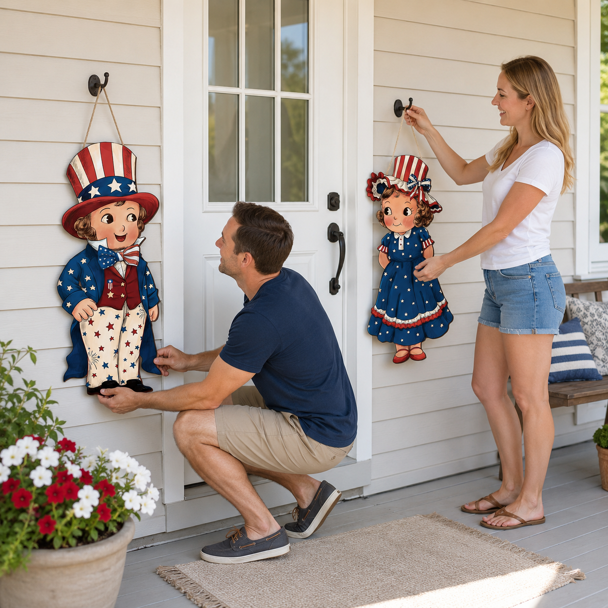 2-Piece Patriotic Wooden Hanging Door Signs