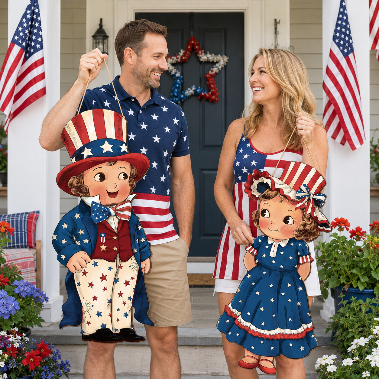 2-Piece Patriotic Wooden Hanging Door Signs