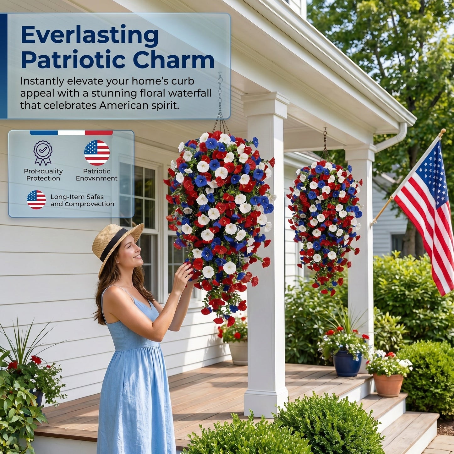 Red, White & Blue Artificial Morning Glory Hanging Vines – 3-Piece Set
