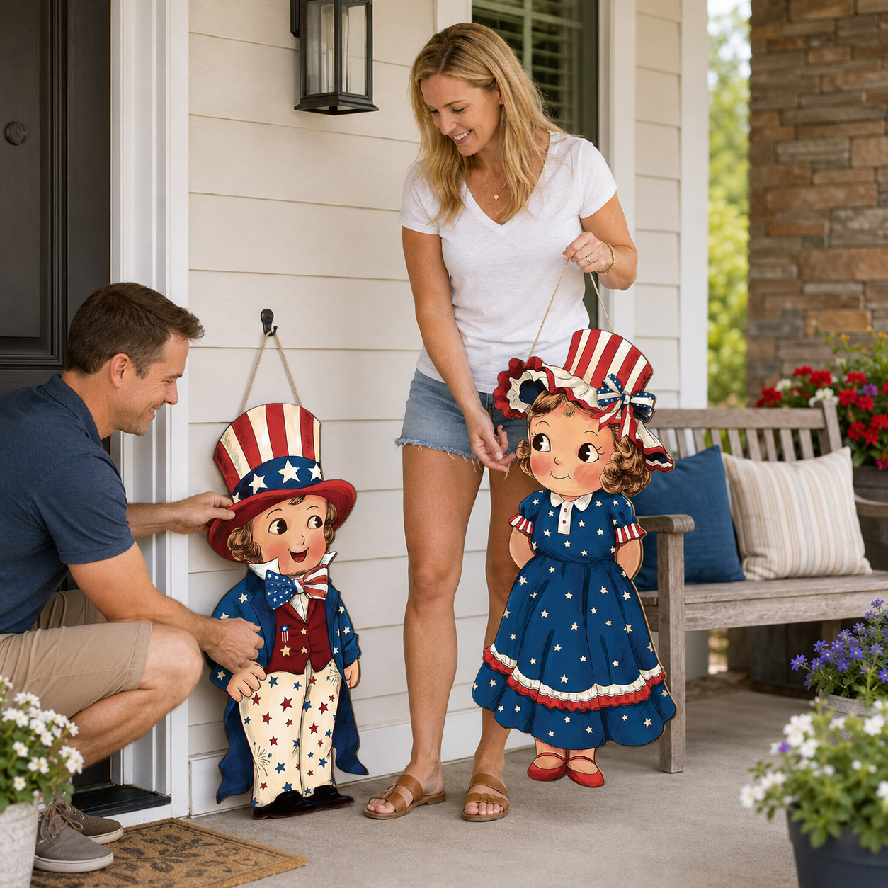 2-Piece Patriotic Wooden Hanging Door Signs