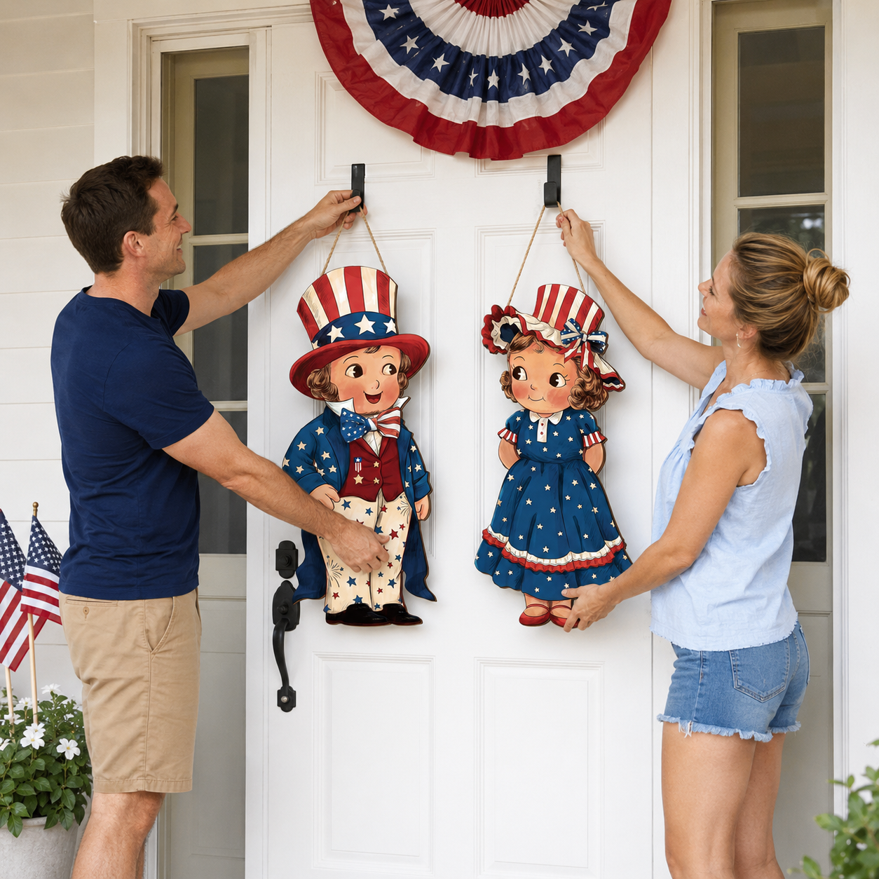 2-Piece Patriotic Wooden Hanging Door Signs