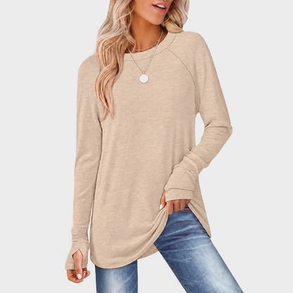 Women's Tunic Top Long Sleeve Round Neck with Thumb Holes