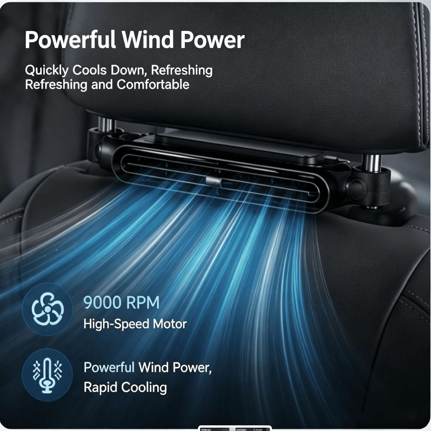 Portable Car Seat Cooling Fan, 9000RPM Fast Cooling