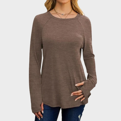 Women's Tunic Top Long Sleeve Round Neck with Thumb Holes
