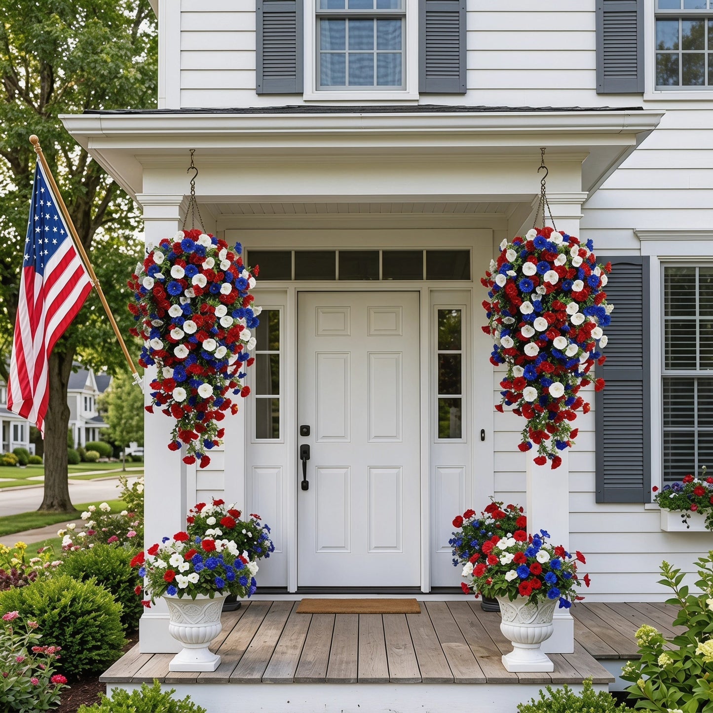 Red, White & Blue Artificial Morning Glory Hanging Vines – 3-Piece Set