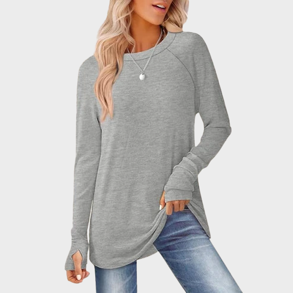 Women's Tunic Top Long Sleeve Round Neck with Thumb Holes