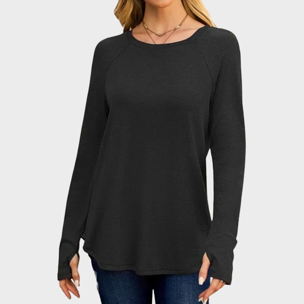 Women's Tunic Top Long Sleeve Round Neck with Thumb Holes