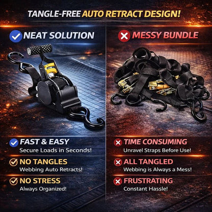 Viralona Auto-Retract Tie-Down Ratchet Straps