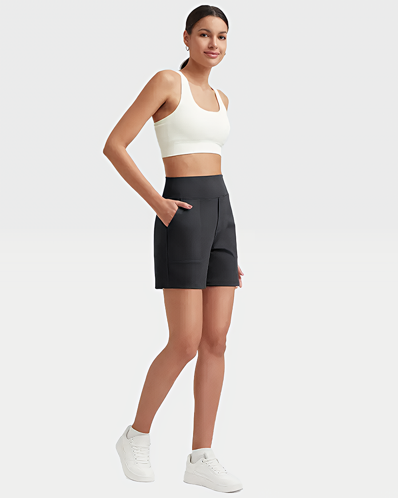 Women's High-Waisted Athletic Bermuda Shorts with Pockets – Running, Yoga, Summer Casual Activewear