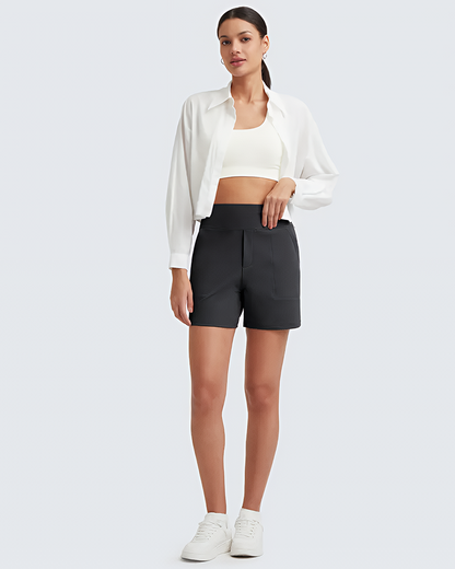 Women's High-Waisted Athletic Bermuda Shorts with Pockets – Running, Yoga, Summer Casual Activewear