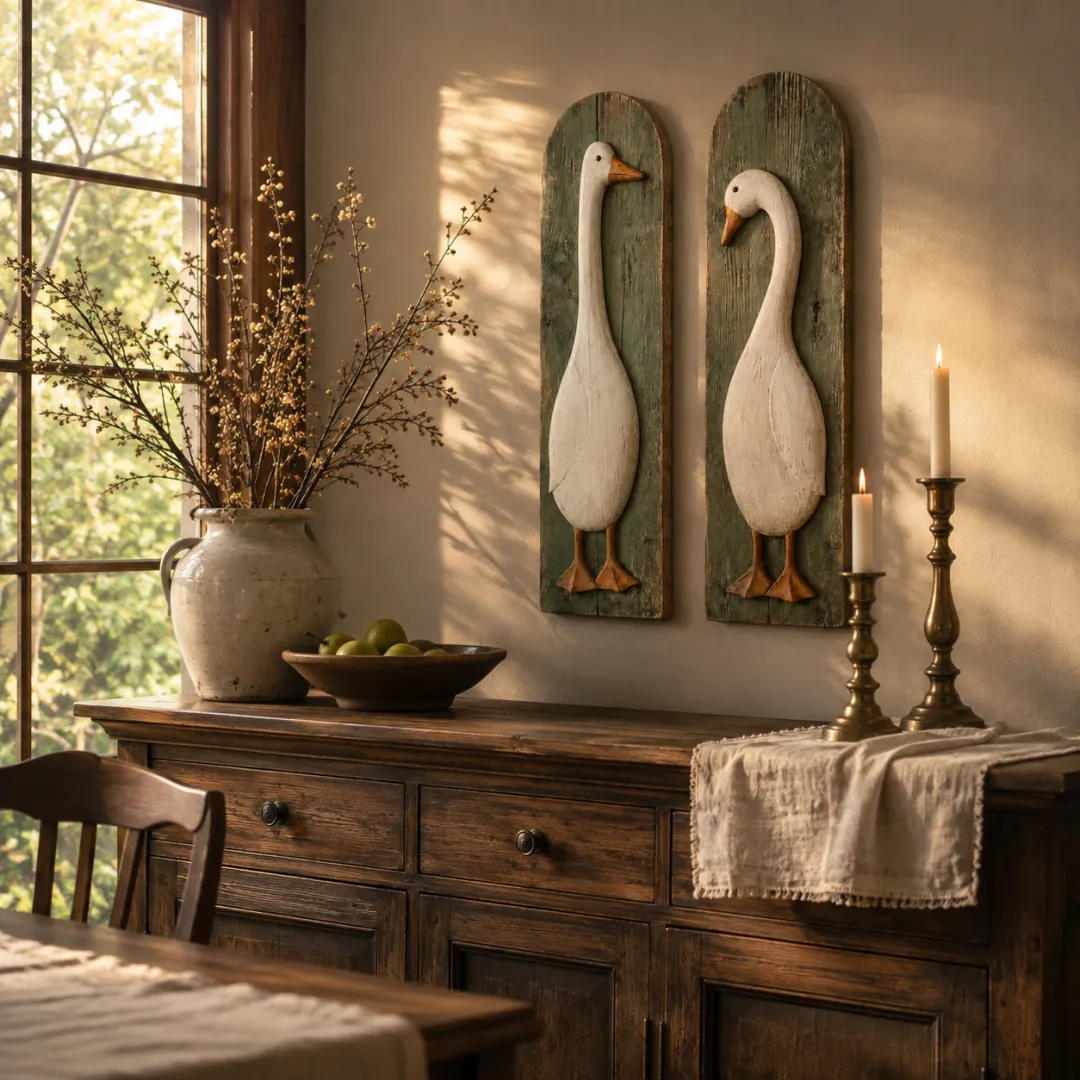 Handcrafted Rustic Goose Wall Art Set Of 2