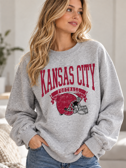 Vintage Football Fleece Sweatshirt Hometown Team Sublimation Print Long Sleeve