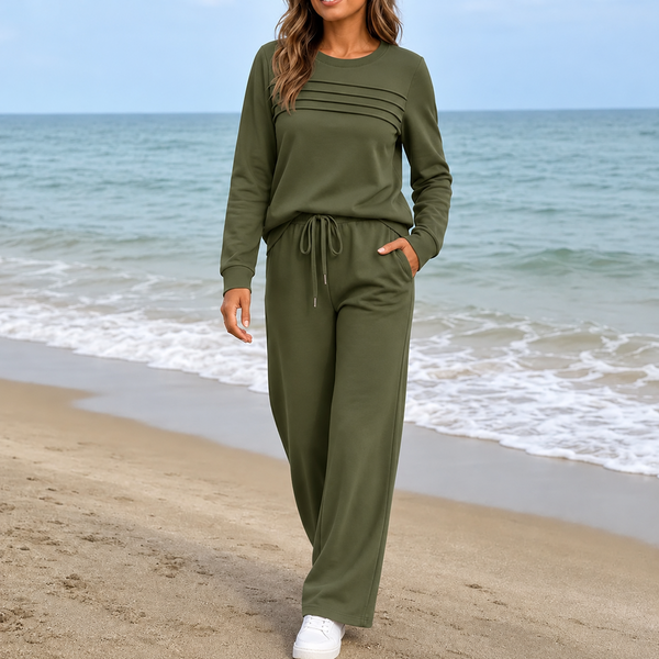 Women's Crew Neck Top and Drawstring Pants Casual Set