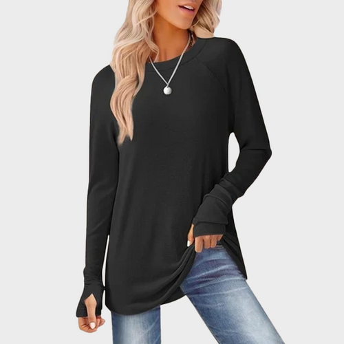 Women's Tunic Top Long Sleeve Round Neck with Thumb Holes