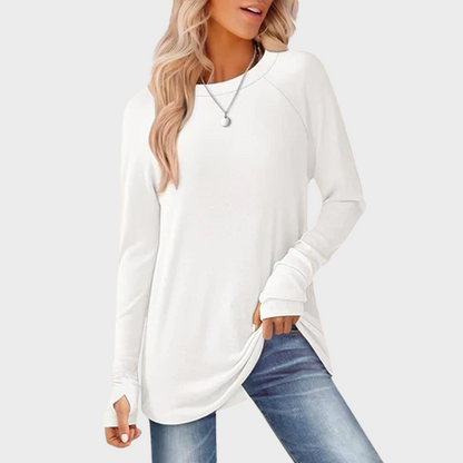 Women's Tunic Top Long Sleeve Round Neck with Thumb Holes
