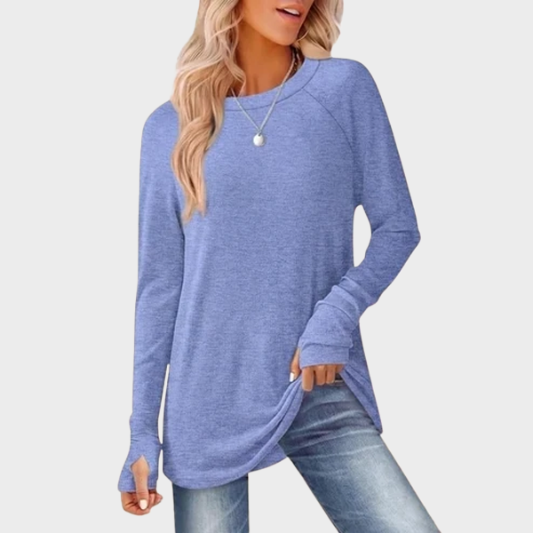 Women's Tunic Top Long Sleeve Round Neck with Thumb Holes
