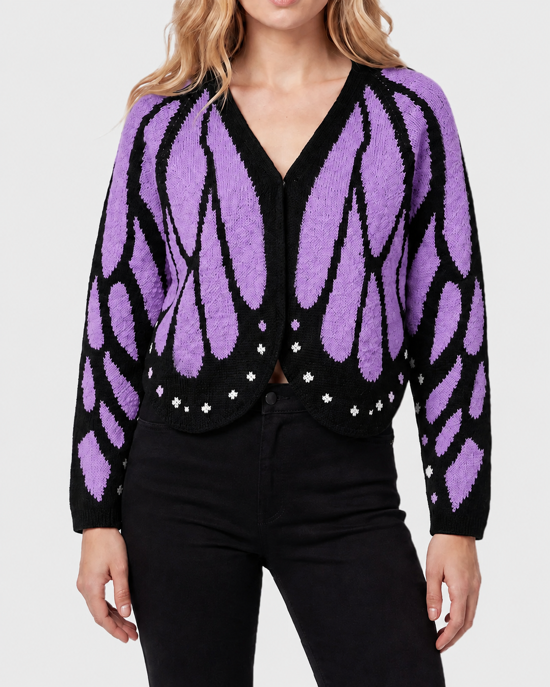 Butterfly-Wing Open-Front Knit Cardigan