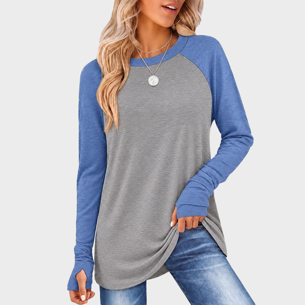 Women's Tunic Top Long Sleeve Round Neck with Thumb Holes