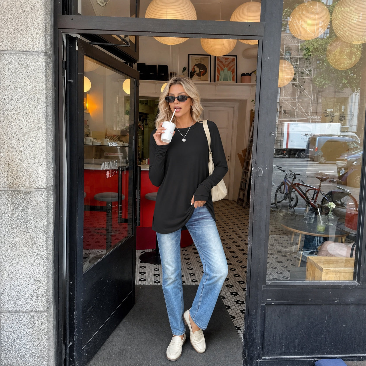 Women's Tunic Top Long Sleeve Round Neck with Thumb Holes