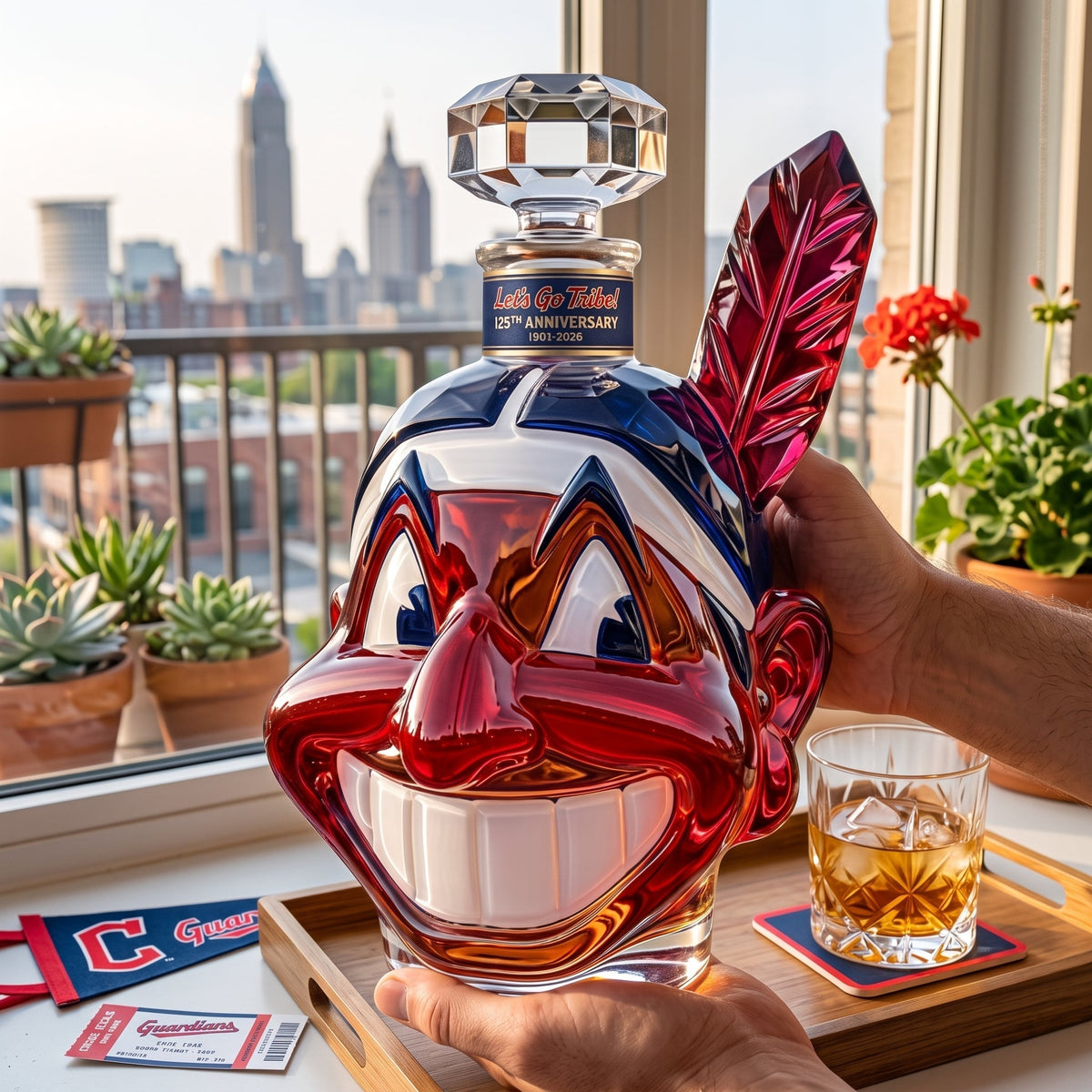 Let's Go Tribe! 125th Anniversary Chief Whiskey Bottle