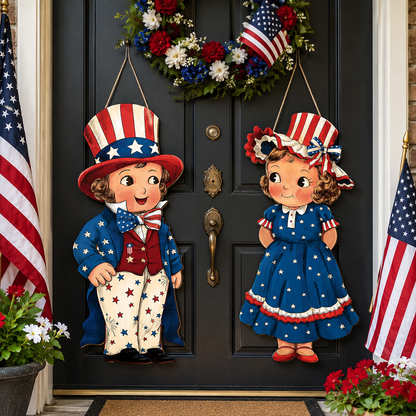 2-Piece Patriotic Wooden Hanging Door Signs