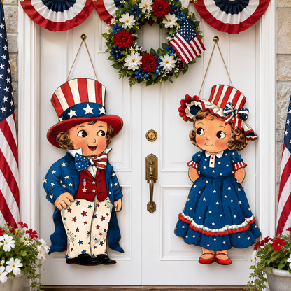 2-Piece Patriotic Wooden Hanging Door Signs