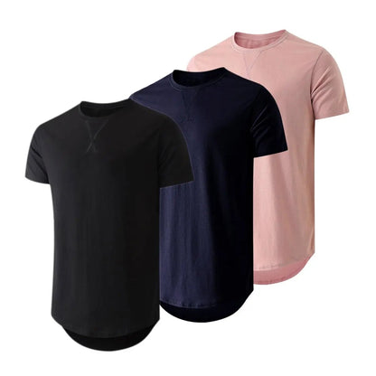 ✨Mens 3 Pack Hipster Hip Hop Longline Crewneck T-Shirt, Menswear Casual T-shirt Tops