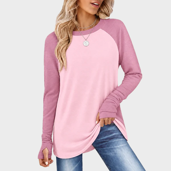 Women's Tunic Top Long Sleeve Round Neck with Thumb Holes