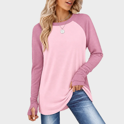 Women's Tunic Top Long Sleeve Round Neck with Thumb Holes