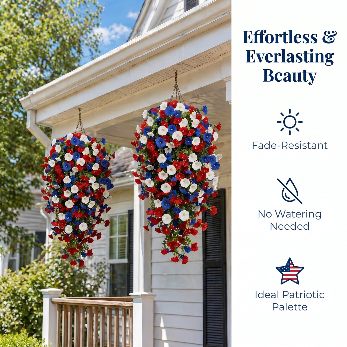 Red, White & Blue Artificial Morning Glory Hanging Vines – 3-Piece Set