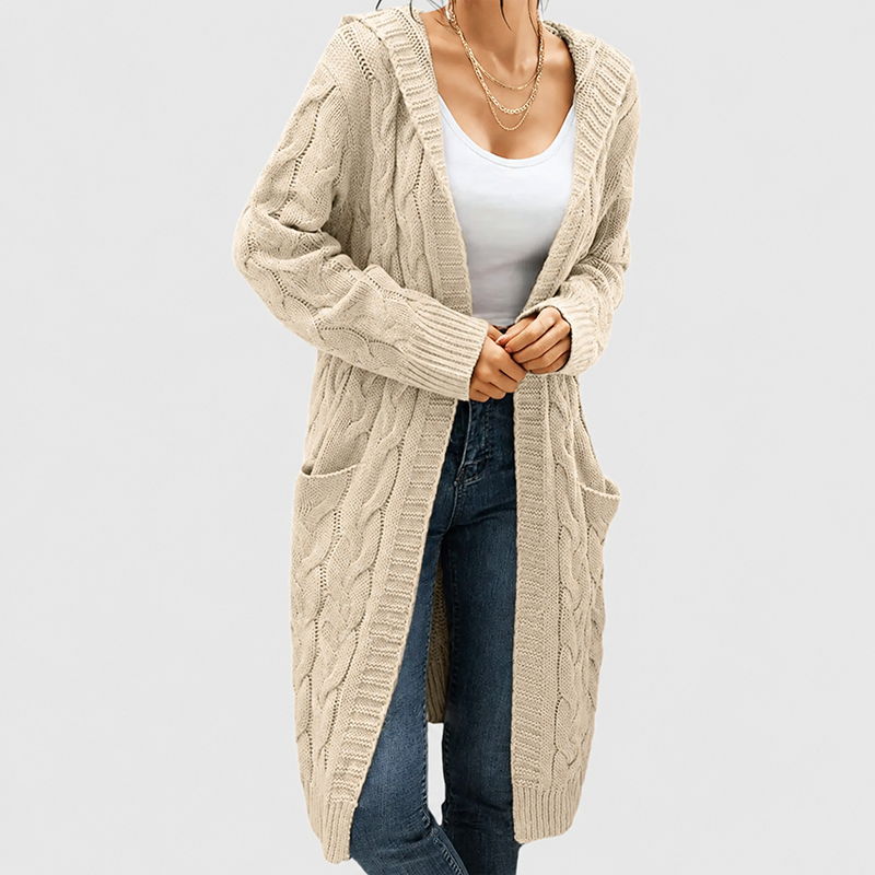 Women's Oversized Cable Knit Hooded Cardigan