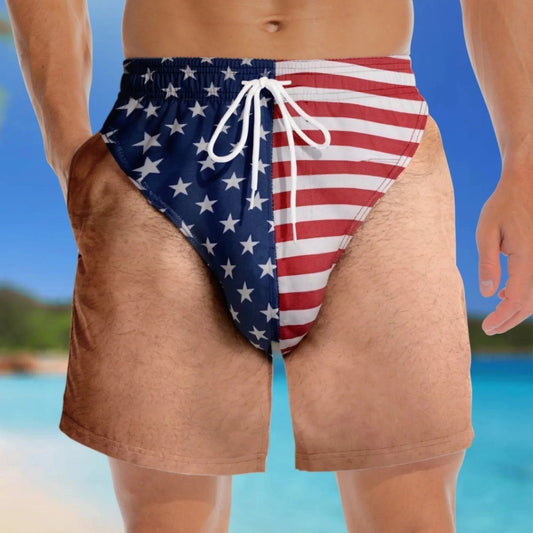 US Funny Patriotic Men’s Swim Trunks – Freedom & Chill Summer Beach Shorts 🏖️😎