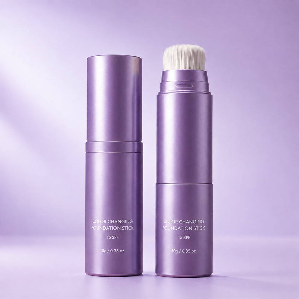 Dual-ended foundation stick with blending brush
