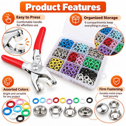🧵 100Pcs Invisible Colored Metal Buckle & Manual Pressure Pliers | Quick Clothing Repair & DIY