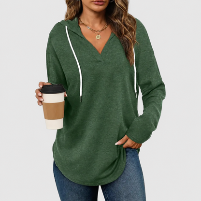 Relaxed V-Neck High-Low Tunic Hoodie