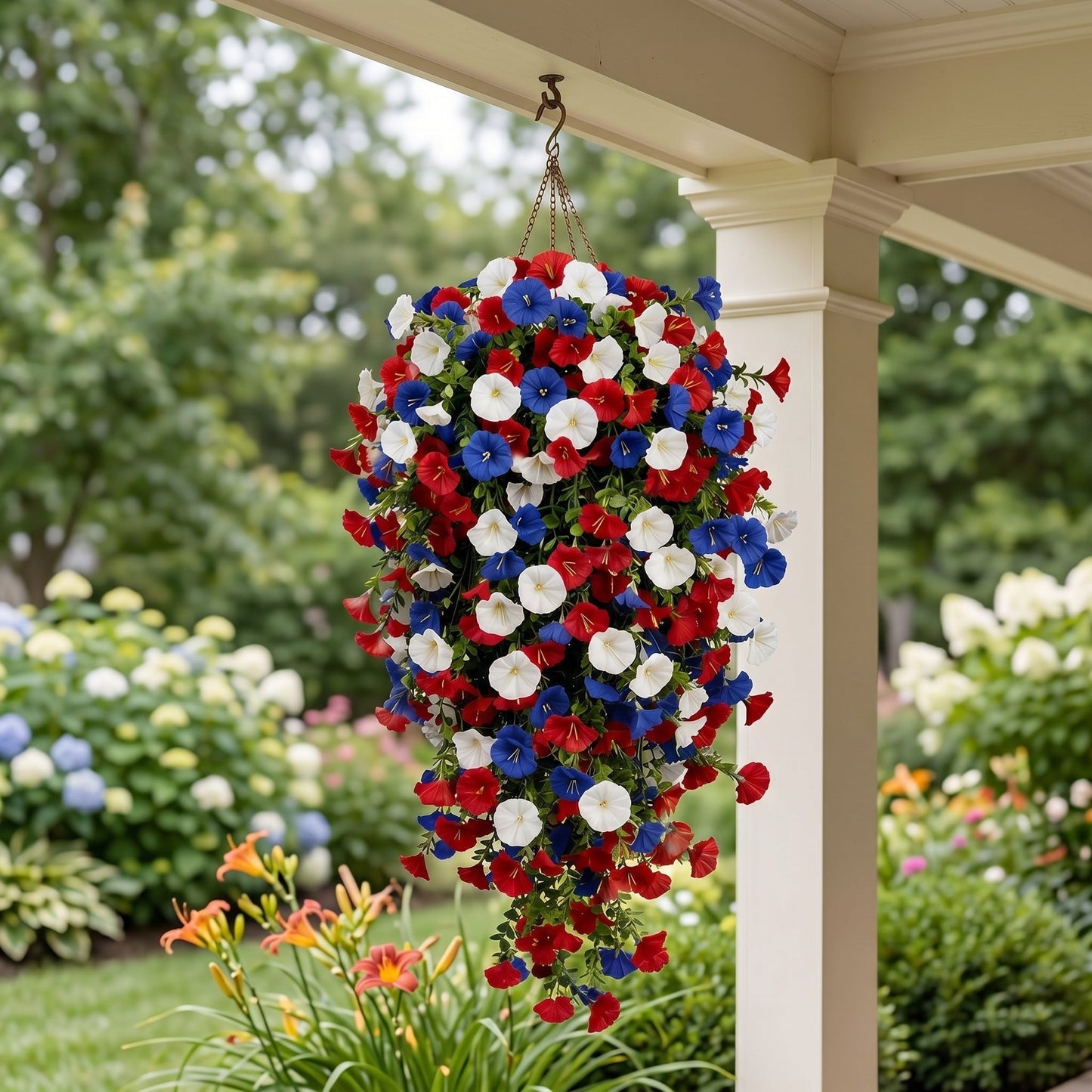 Red, White & Blue Artificial Morning Glory Hanging Vines – 3-Piece Set