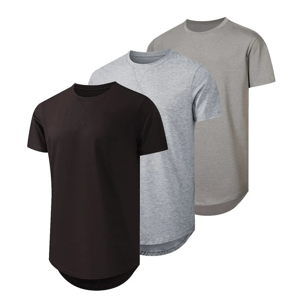 ✨Mens 3 Pack Hipster Hip Hop Longline Crewneck T-Shirt, Menswear Casual T-shirt Tops