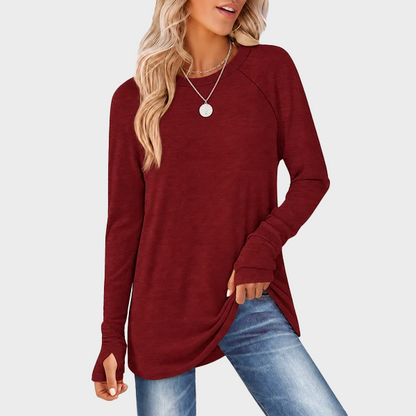 Women's Tunic Top Long Sleeve Round Neck with Thumb Holes