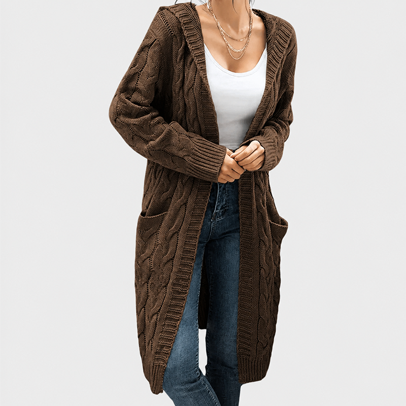 Women's Oversized Cable Knit Hooded Cardigan