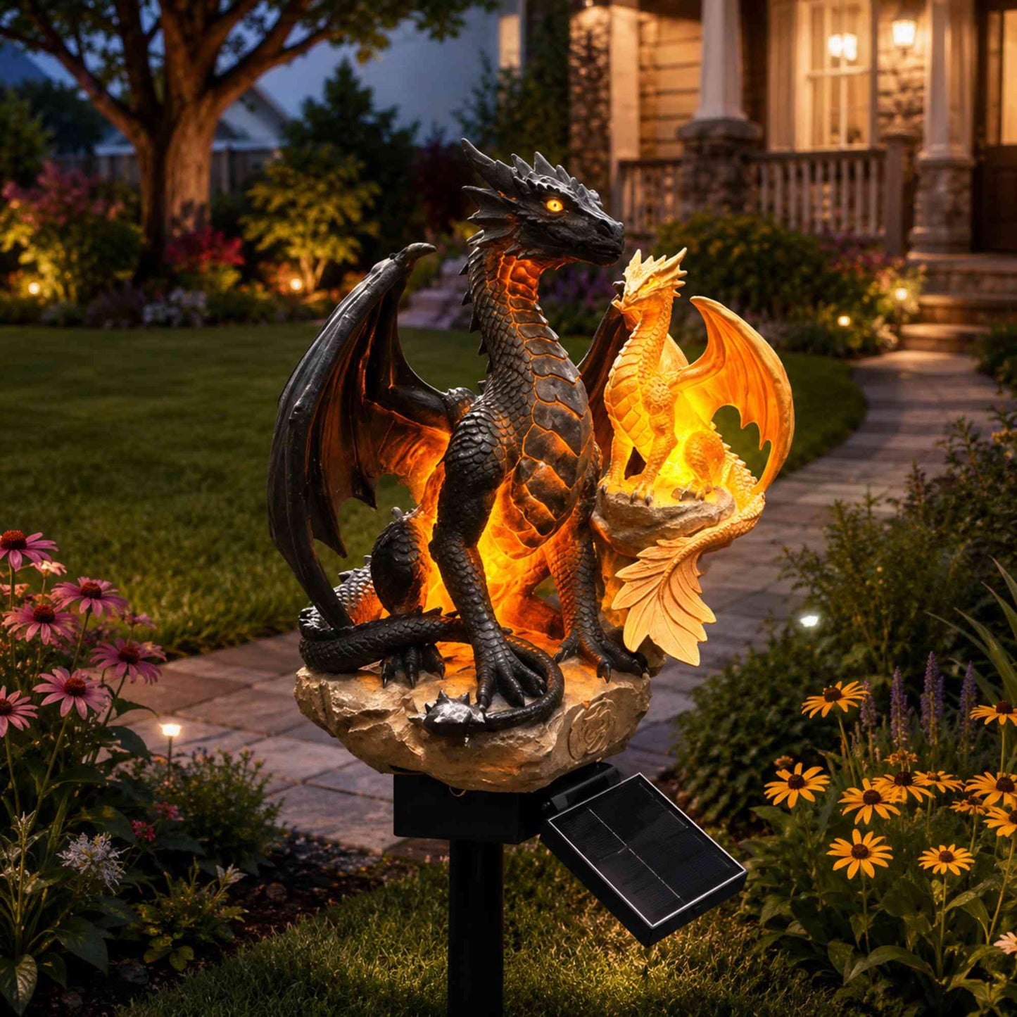Amethyst Crystal Dragon Solar Garden Light, LED Dragon Statue Outdoor Yard Patio Decor, Waterproof Fantasy Garden Ornament, Gift for Dragon Lovers