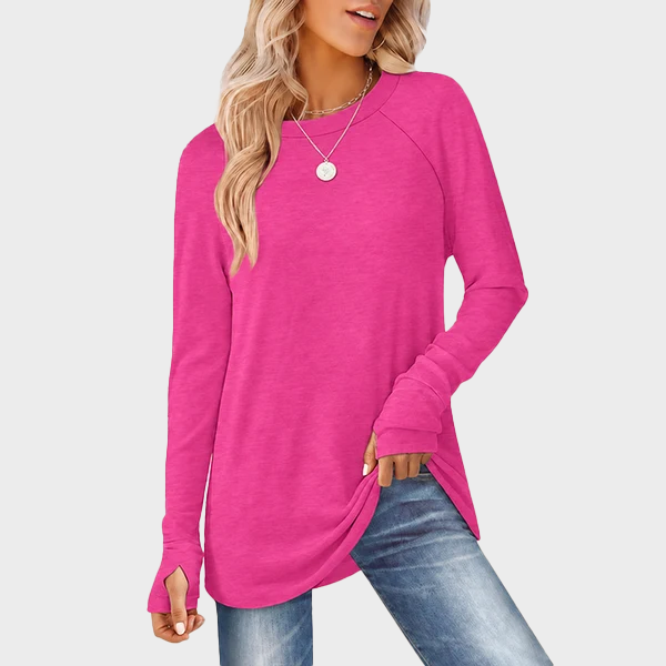Women's Tunic Top Long Sleeve Round Neck with Thumb Holes