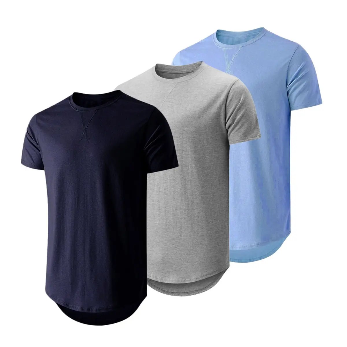 ✨Mens 3 Pack Hipster Hip Hop Longline Crewneck T-Shirt, Menswear Casual T-shirt Tops
