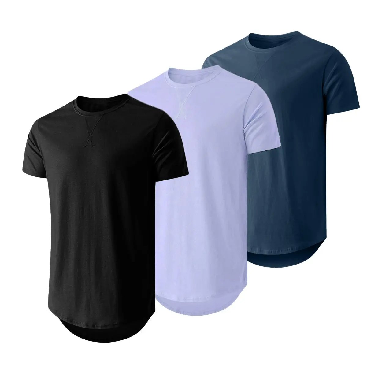 ✨Mens 3 Pack Hipster Hip Hop Longline Crewneck T-Shirt, Menswear Casual T-shirt Tops