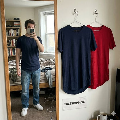 ✨Mens 3 Pack Hipster Hip Hop Longline Crewneck T-Shirt, Menswear Casual T-shirt Tops