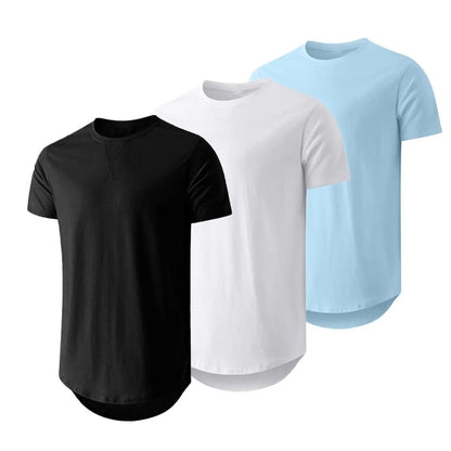 ✨Mens 3 Pack Hipster Hip Hop Longline Crewneck T-Shirt, Menswear Casual T-shirt Tops